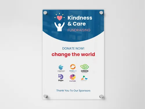 Acrylic advertising displays with custom graphics and a sleek, professional design. Durable and ideal for showcasing promotions in indoor environments