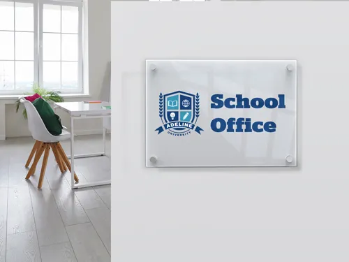 Acrylic school sign with custom lettering and a clean, professional design. Durable and ideal for indoor or outdoor use in educational settings