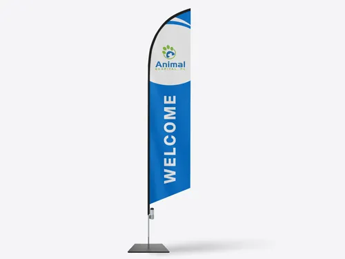 Blue welcoming feather flag for Animal Hospital.