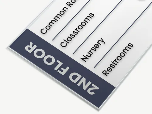 Frosted acrylic sign with custom lettering and a sleek, modern finish. Durable and perfect for both indoor and outdoor use