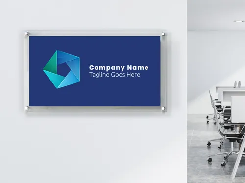 Office acrylic sign with custom lettering and a sleek, professional design. Durable and ideal for indoor use in office environments