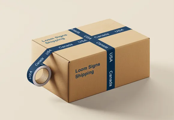 Custom signs packed in boxes and shipped within USA and Canada