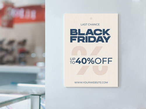 Corrugated plastic sign promoting Black Friday sale with the text Up to 40% Off.