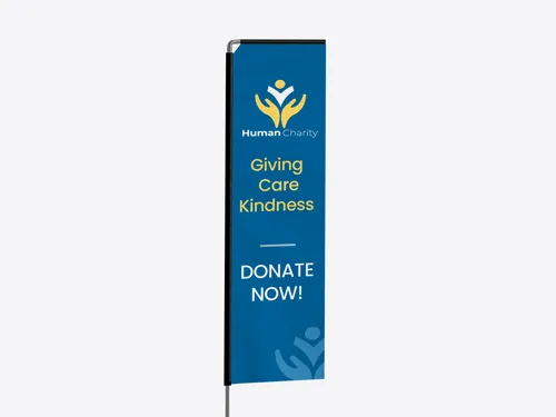 Rectangle flag for Donation reading Giving Care Kindness.
