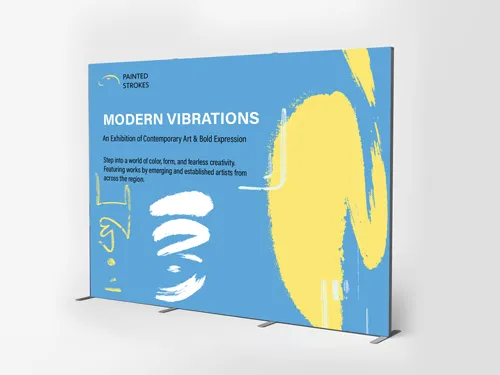 Vibrant SEG fabric standing banner with colorful visuals reading Modern Vibrations