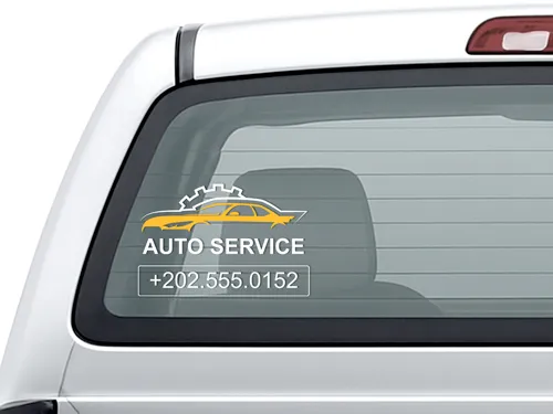 Letter truck window decals for an auto service business.