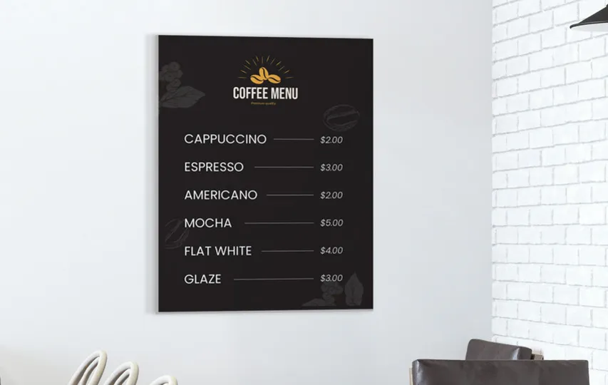 Cafe menu pvc sign