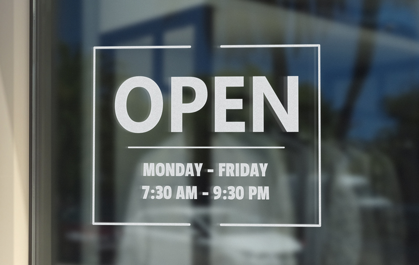 Open Hours Vinyl Lettering