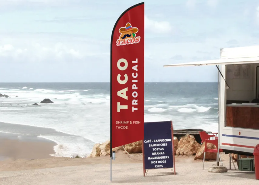 Red Feather Banner Beach Scene