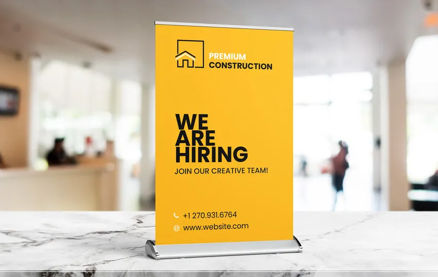 Yellow Hiring Message Tabletop Banner