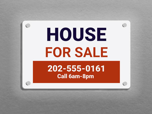 Professional dibond sign displayed outdoors, featuring real estate branding with a modern layout, ideal for property listings and promotions